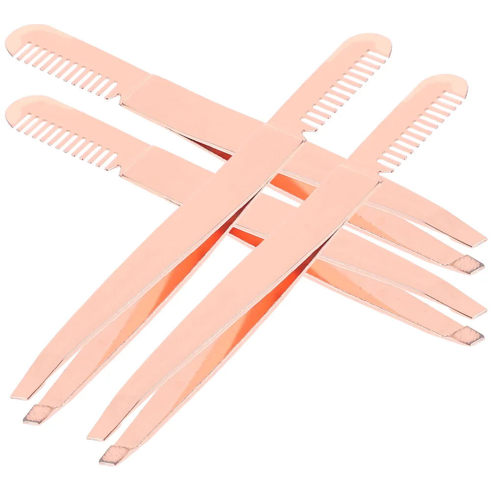 

4pcs Eyebrow Tweezers Stainless Steel Rose Gold Lash Applicator Tools Eyebrow Plucker Precision Tweezers Lightweight Portable
