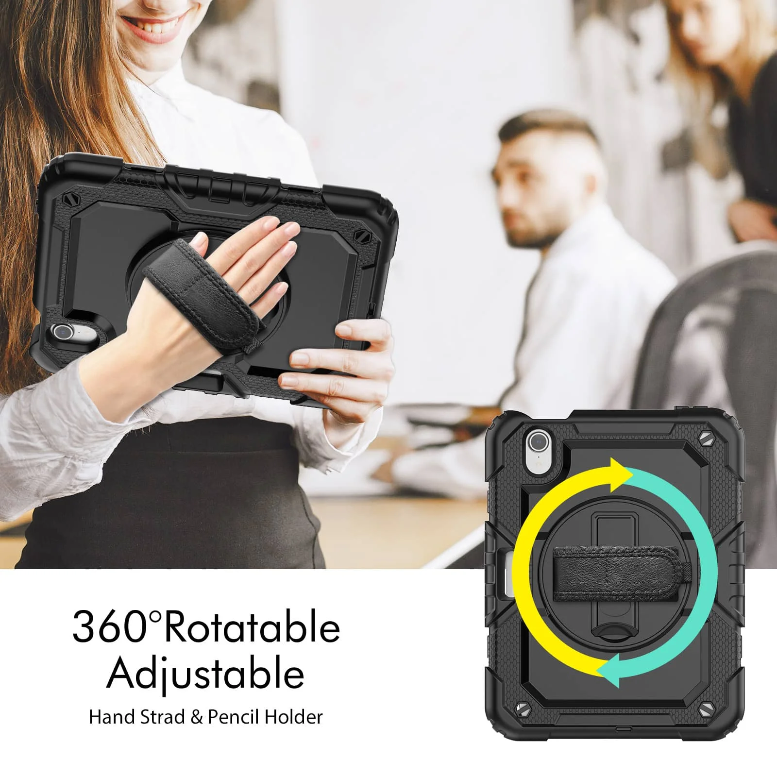 Etui na iPada Mini 7 (A17 Pro) 2024/Mini 6 8.3'' z osłoną ekranu i uchwytem na ołówek [obrotowy pasek na rękę 360] i odporny na wstrząsy stojak — zdjęcie produktu 5
