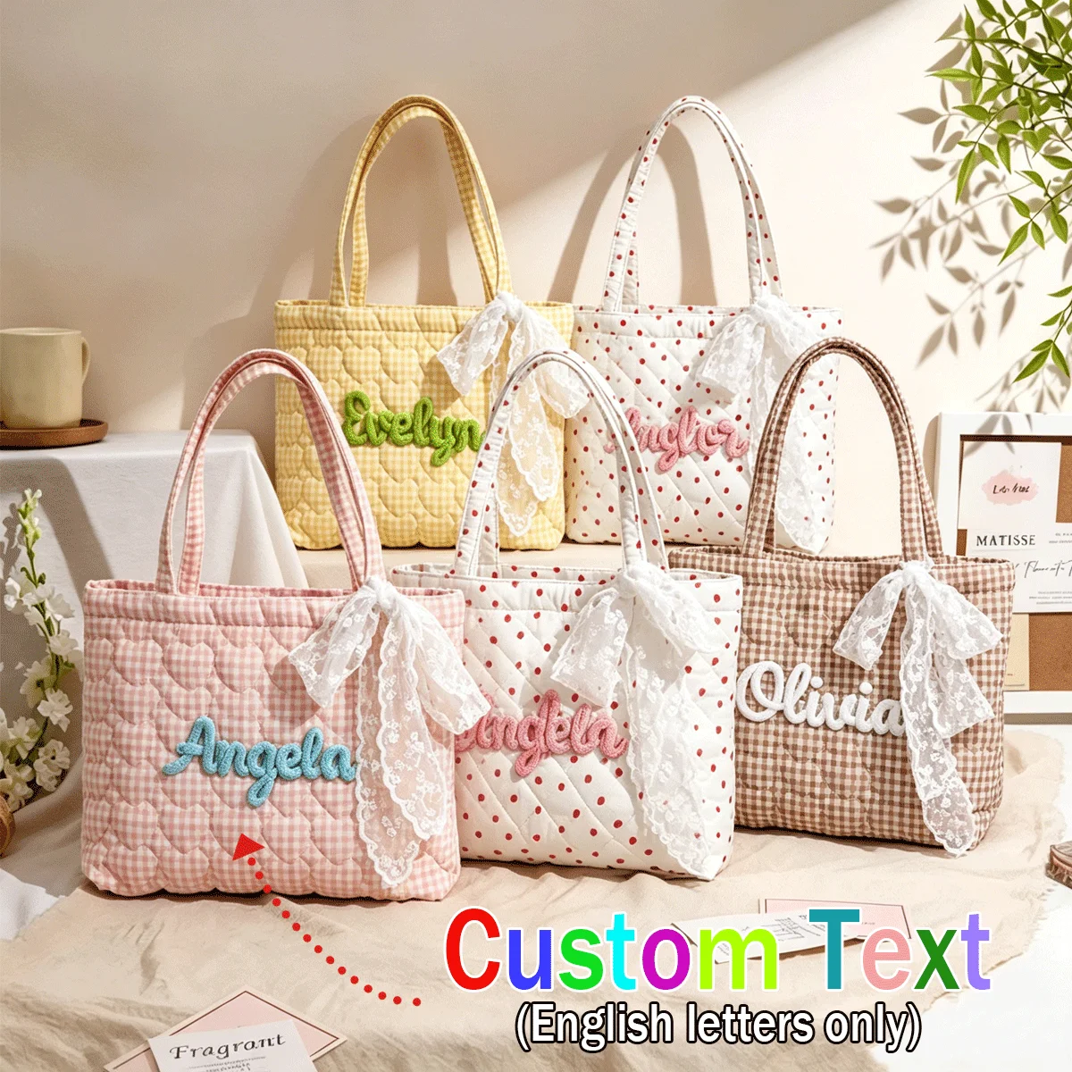 1 Personalized Quilted Heart-Shaped Handbag with Hand-Embroidered Letter and Lace Ribbon – Bridesmaid Gift or Gift for Her