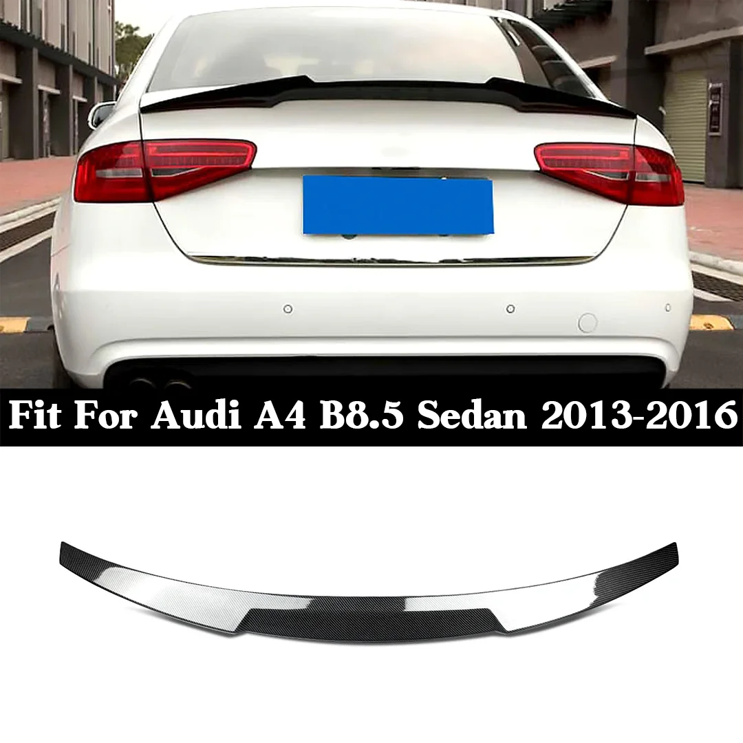 

For Audi A4 B8.5 Sedan Rear Trunk Spoiler, M4 Style Lip Wing in Carbon Fiber Look & Gloss Black, A4 B8 2013-2016 Rear Wing