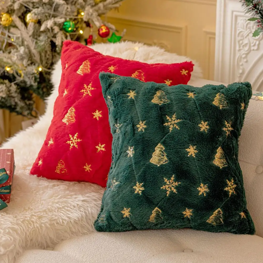 45cm Throw Cushion Cover Sequin Snowflake Christmas Tree Pattern Pillow Cover Sofa New Year Party Decoration Cushion Cover