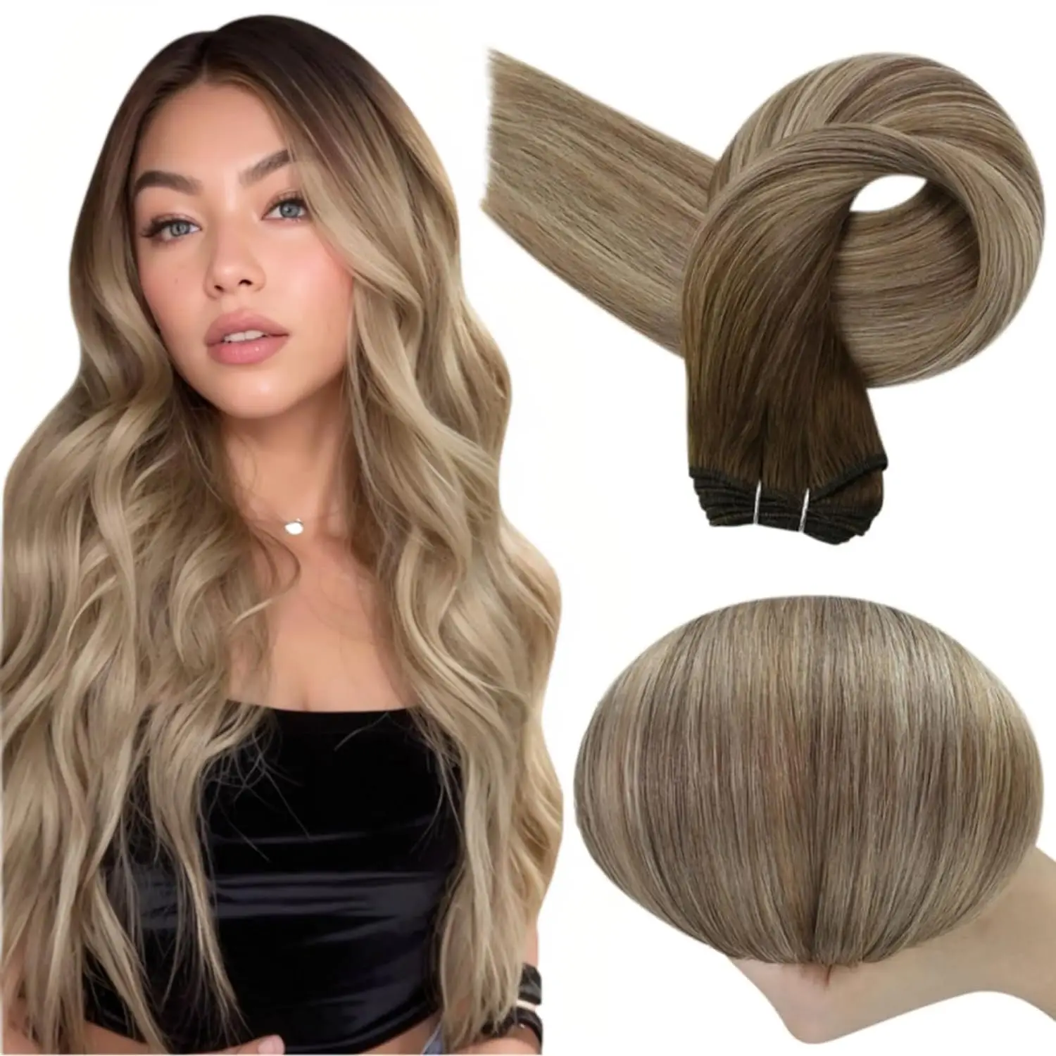 Volledige Glans Menselijk Haar Inslag Extensions Haarbundels Ombre Blonde Kleur 100g Naaien Zijdeachtige Rechte Remy Huid Dubbele inslag Voor Salon