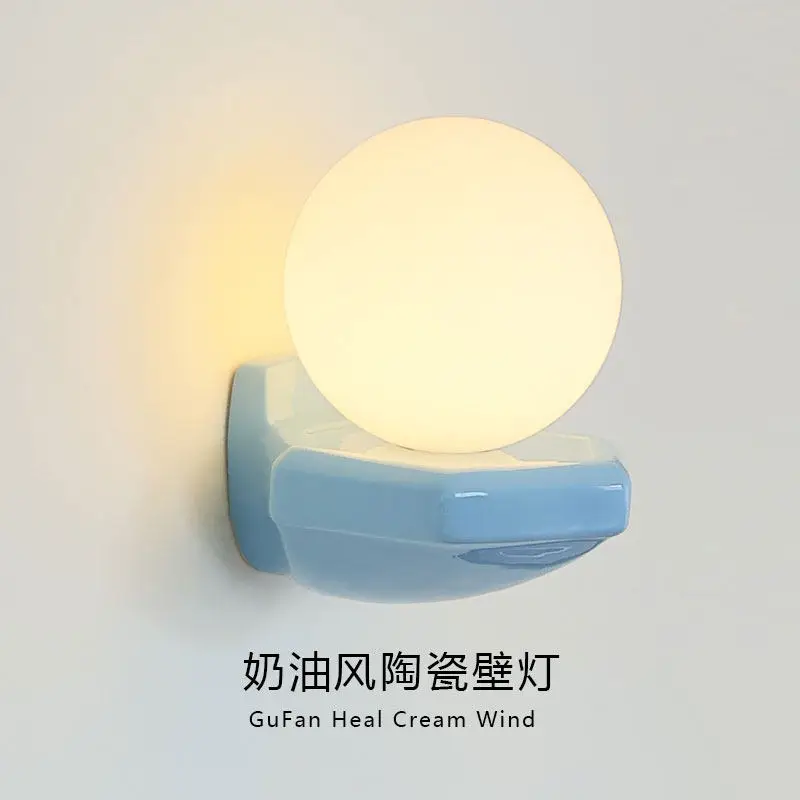 

Cream Style Creative Ceramic Wall Lamp Bedroom Bedside Light Living Room Background Wall Study Balcony Corridor Dopamine Sconces