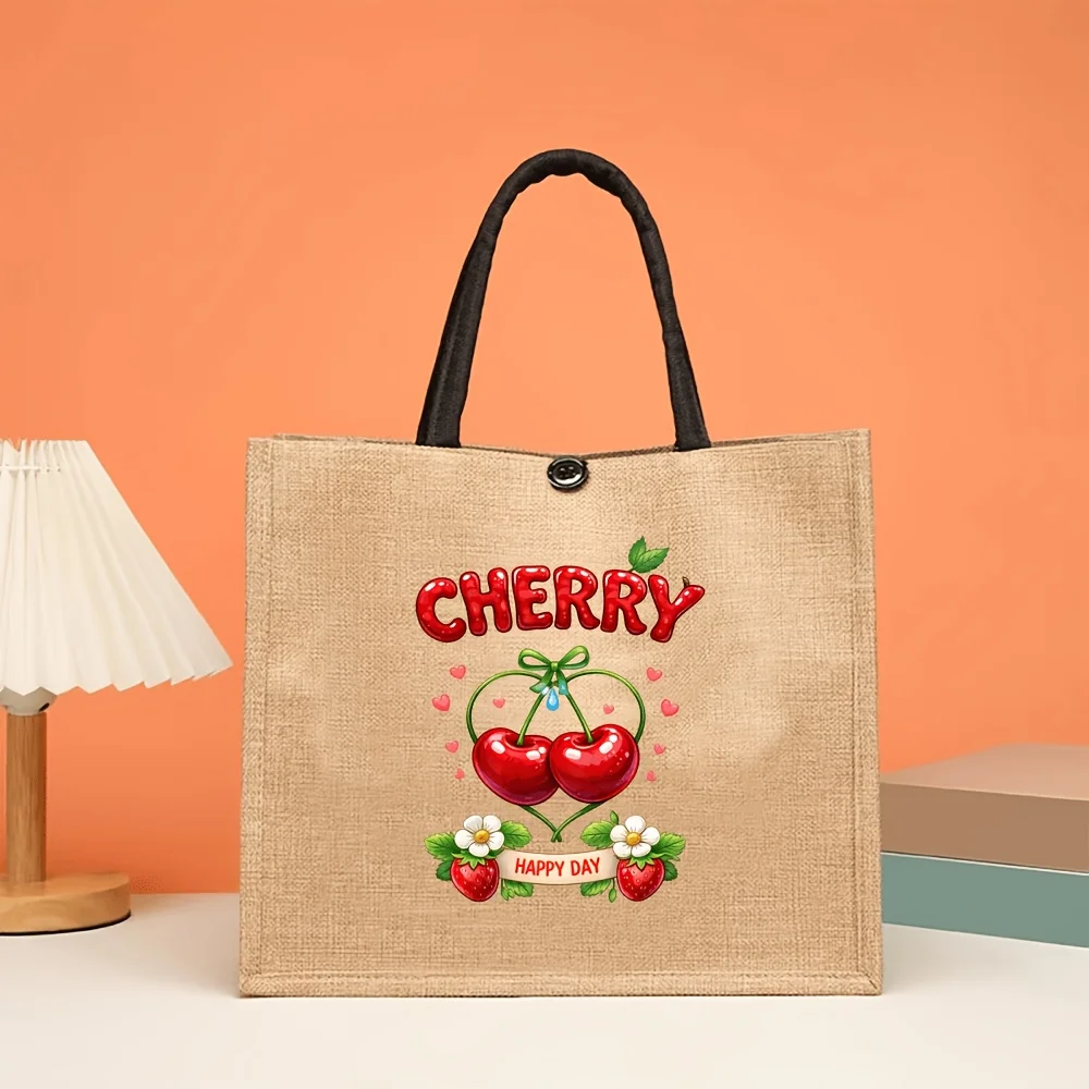 Large Capacity Tote Bag with a Hand Painted Cherry Print Featuring a Stylish Minimalist Design Multi Functional Shopping Bags