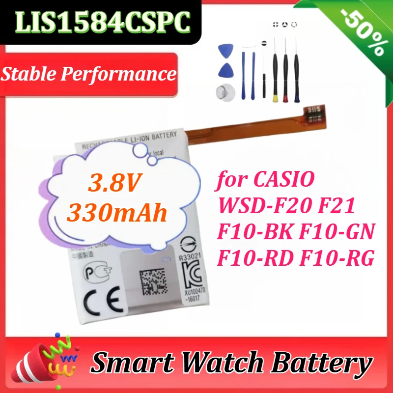 

3.8V 330mAh LIS1584CSPC Battery for CASIO WSD-F20 F21 F10-BK F10-GN F10-RD F10-RG Newly Upgraded Smart Watch Battery