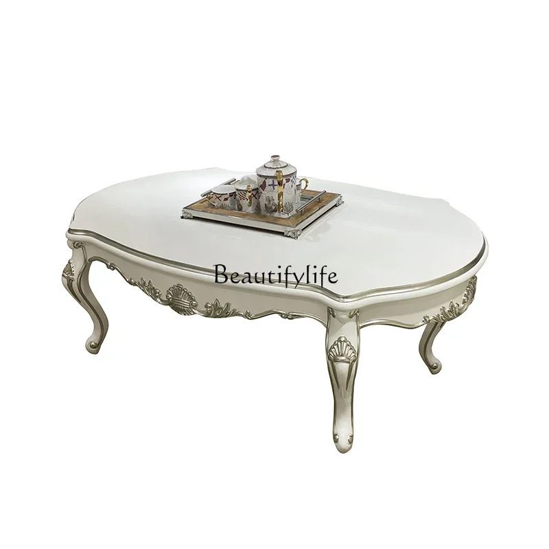 

FG28French rectangular tea table, European palace luxury wood carving flower tea table living room furniture