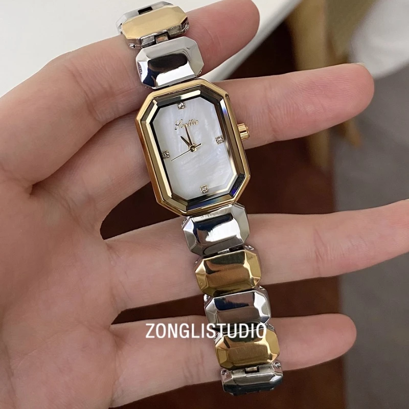 High-End Luxury Women's Watch Elegant Sugar Cube Watch Exquisite Stainless Steel Case Water-Resistant Ins Quartz Movement Gift