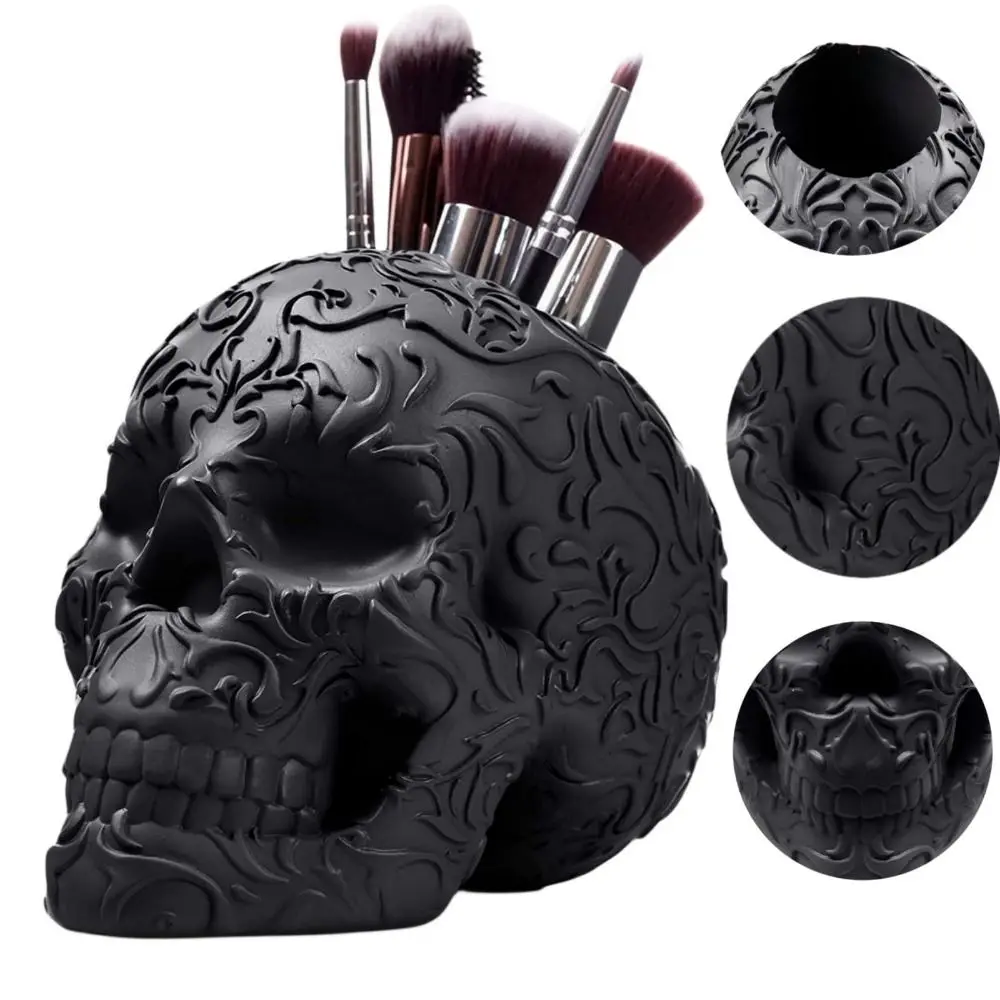 Large Capacity Halloween Skeleton Holder Handmade Realistic Skeleton Makeup Brush Holder Unique Gothic Pen Holder Tableware