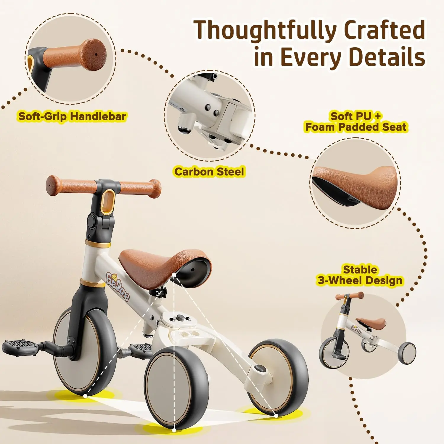 Bicicleta para niños pequeños 5 en 1, bicicleta de equilibrio para niños y triciclo para paseo durante 18 meses a 4 años, bicicleta de regalo para exteriores e interiores para niños de 1 a 3 años