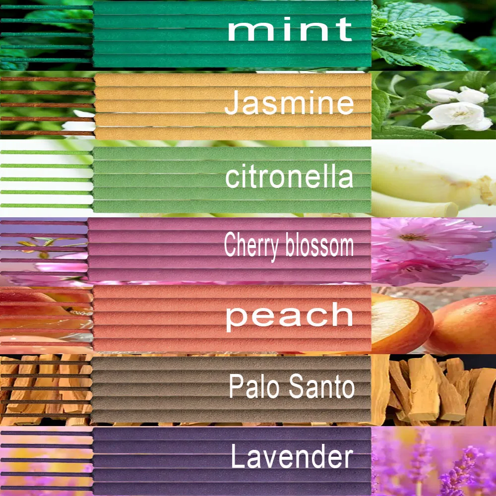 7/14/21/28 Garden Extra Large Incense Sticks, 27cm Extra Long and Thick Outdoor Incense, with Fresh Scents of Lemongrass, Peppermint, Cherry Blossom, Lavender, Jasmine, Palo Santo, Peach, Suitable for Patio Dining, Cam