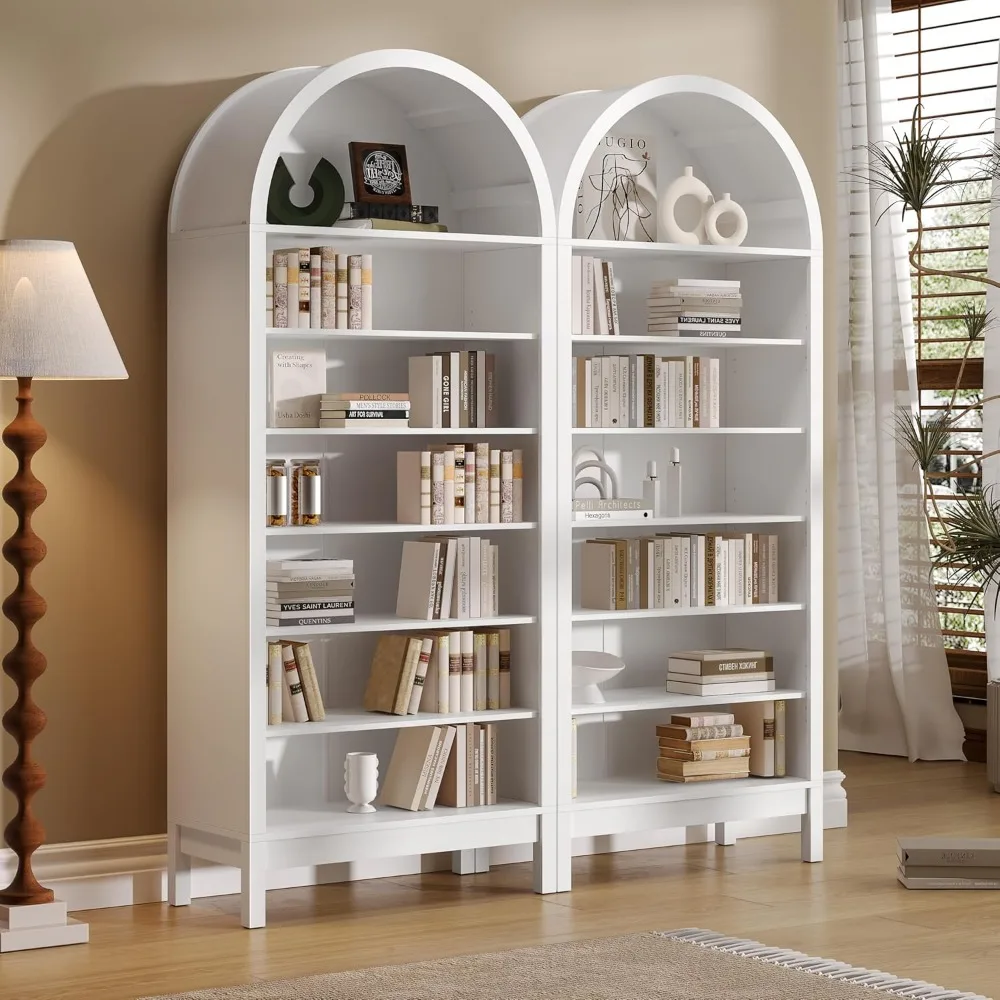 خزانة كتب مقوسة بطول 70 بوصة على طراز المزرعة الحديثة مع أرفف قابلة للتعديل لحل تخزين المدخل في غرفة المعيشة