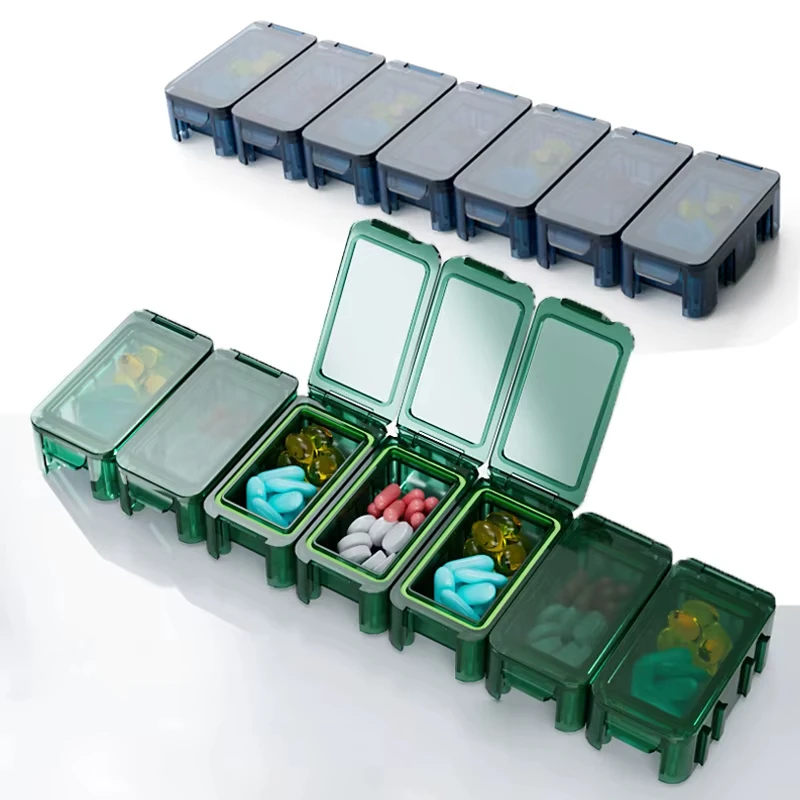 

Moisture Resistant Combination Sealed Medicine Box 1 Pack 14 Compartments Per Week Detachable For Travel Storage Of Pills