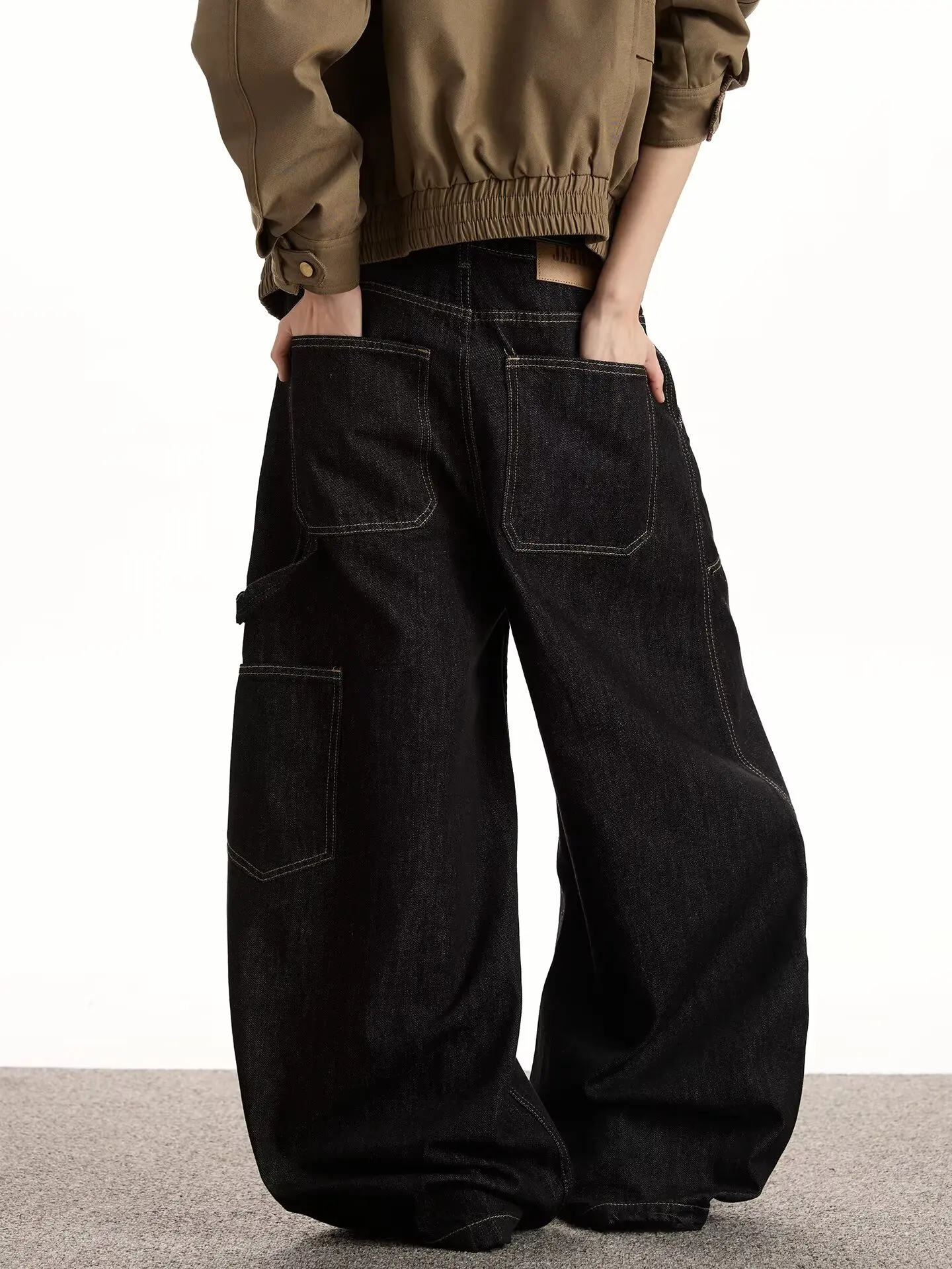 Klassische Vintage Grunge Y2k Jeans Frauen High Street Schwarz Baggy Denim Hosen Breite Punk Casual Gerade Übergroße Denim Hosen