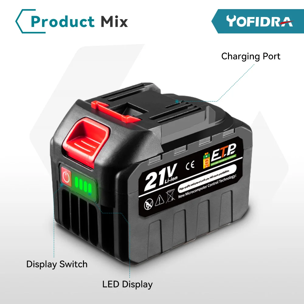 YOFIDRA 18-21V Wiederaufladbare Lithium-Batterie für Bürstenlose Kettensäge Bohrmaschine Elektrischer Schraubenschlüssel für Makita 21V 18V Akku – Detail 18