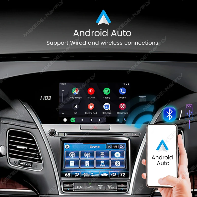 MEKEDE-Apple CarPlay sem fio, caixa de decodificação automática Android, espelho de suporte, controle de voz Lin-K, ACURA TLX-L MDX TLX RLX 2013-2018