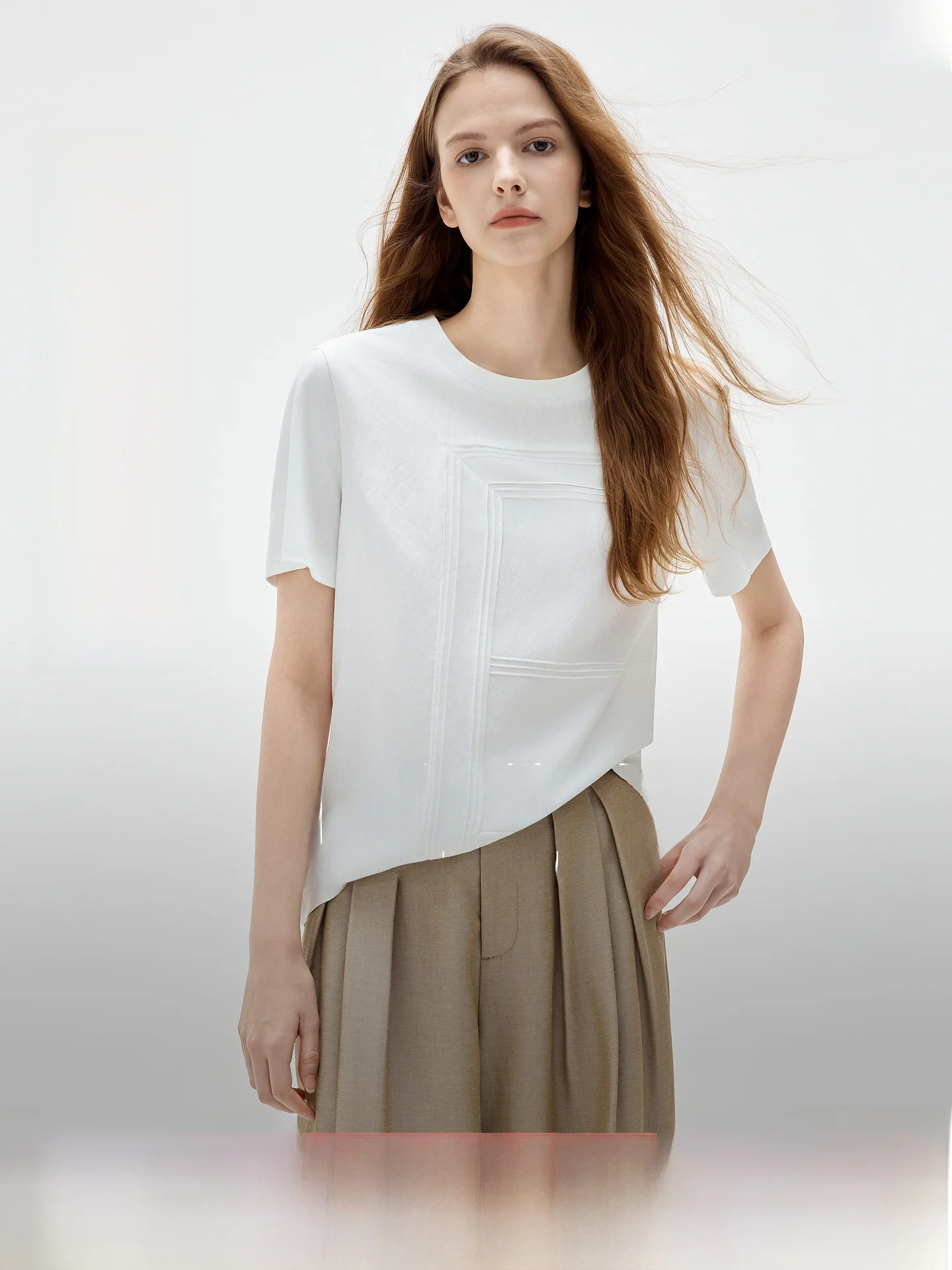 

Elle Women's White Lyocell Loose Short Sleeve Summer New Style Commute Style Linen T-shirt Comfortable Casual Top