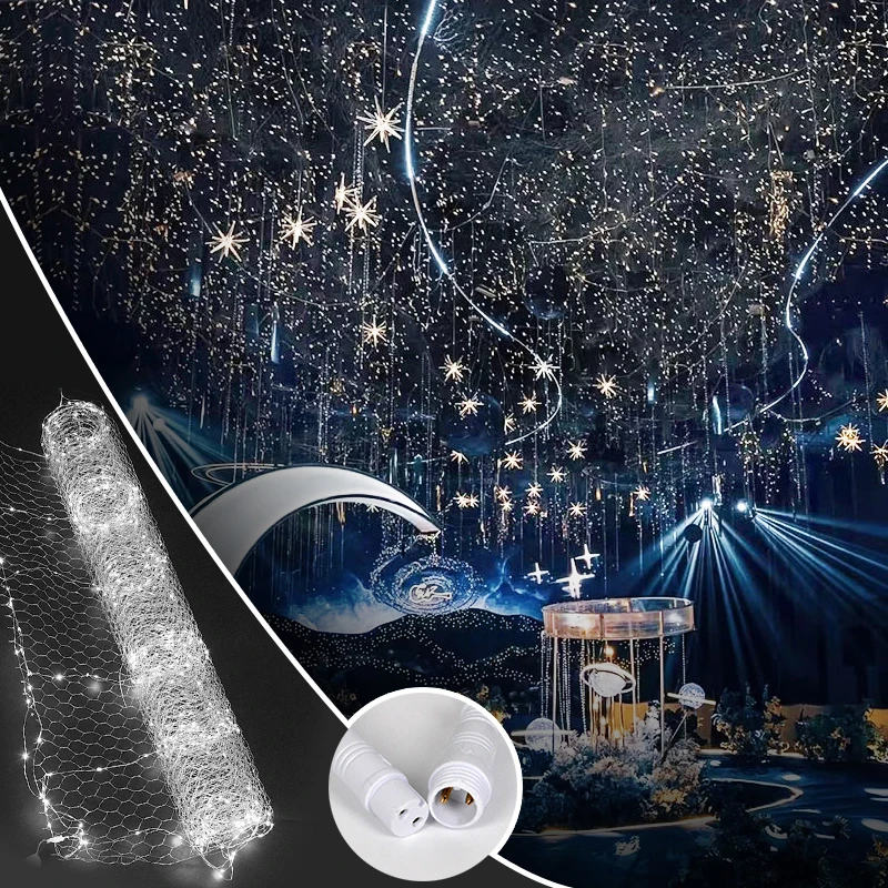 Imagem -04 - Luzes Luminosas Led Fishnet String para Decoração do Teto do Casamento Lâmpadas Fadas Céu Estrelado Net Faça Você Mesmo Aniversário Hall m 10m