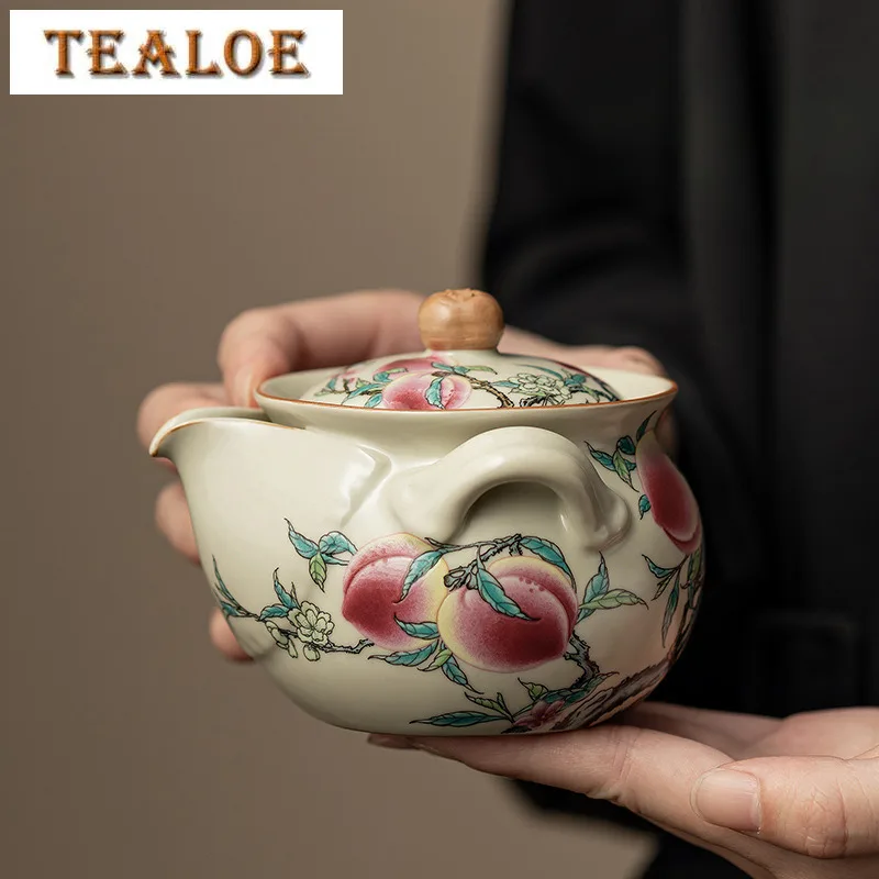 

200ml Handmade Ru Kiln Anti Scald Teapot Elegant Nine Peach Hand Grasp Pot Tea Making Kettle With Filter Tea Ceremony Craft Gift