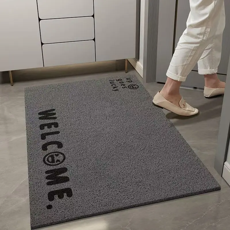 Minimally Designed Entrance Door Wire Circle Floor Mat Gray Thick Scratch Resistant Mud Resistant Carpet for The Foyer Rug