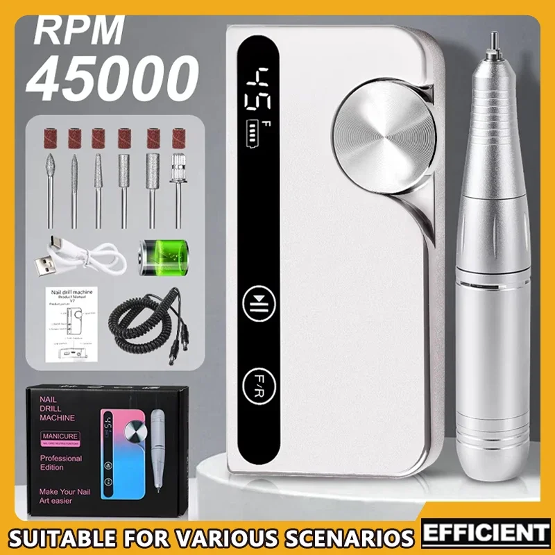 

Professional Rechargeable Nail Drill 45000RPM Low Noise Gel Polish Machine for Nail Care