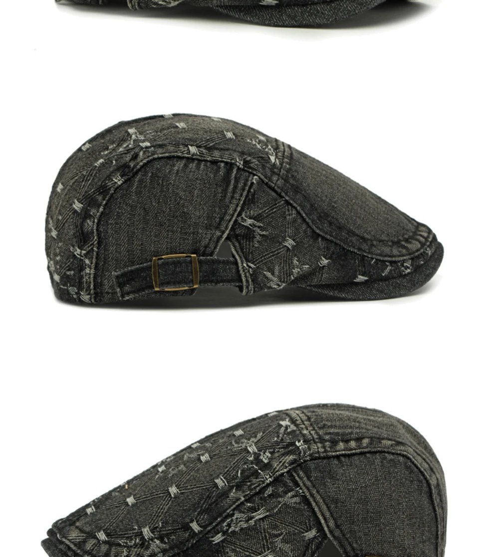 HT4728 Herren- und Damen-Baskenmützen, Verstellbare Ivy-Flatcaps, Künstler- und Malermützen für Frauen, 100% Baumwolle, Hochwertige Denim-Baskenmütze – Detail 12