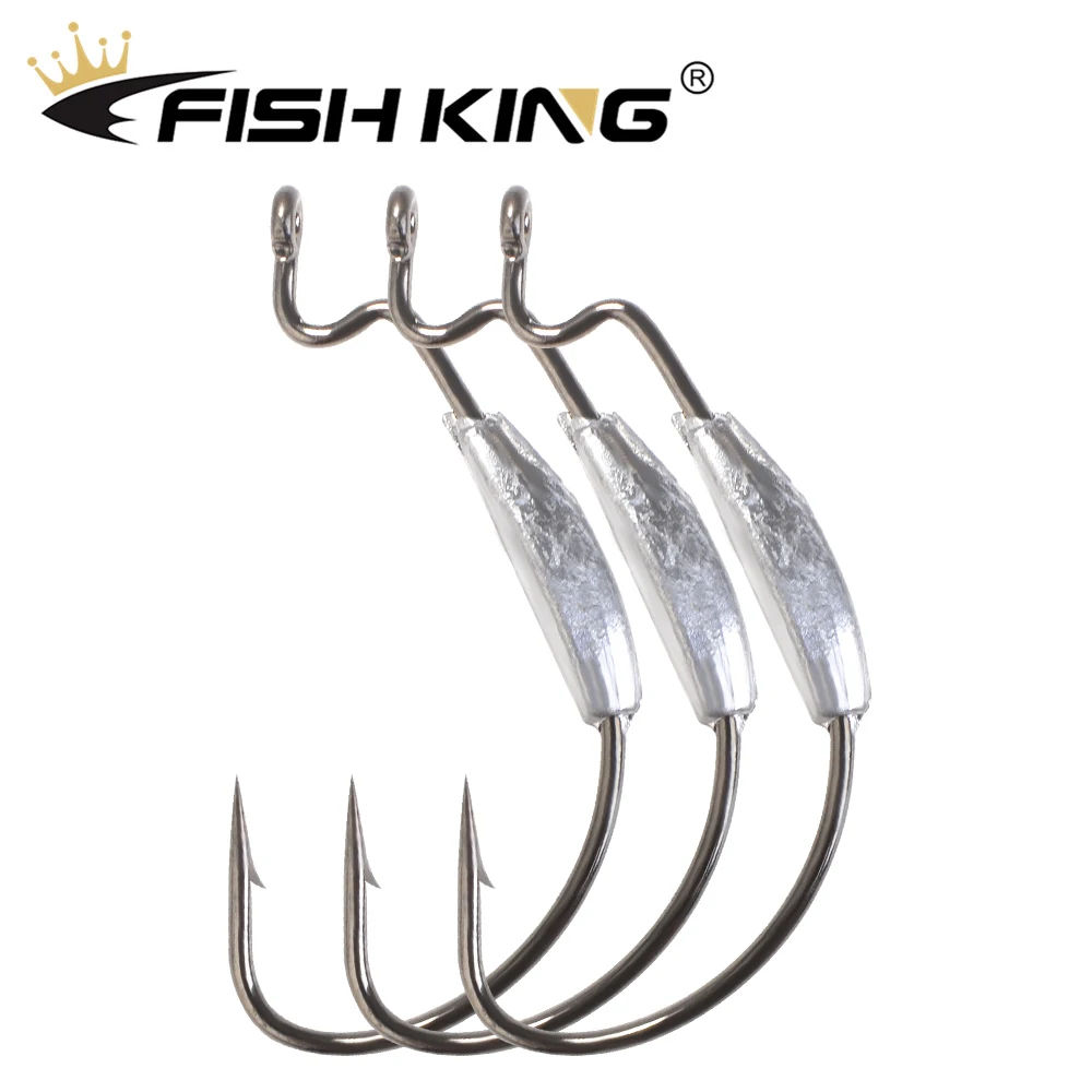 FISH KING Soft Worm Fishing Hooks High Carbon Steel Wide Super Lock Fishhooks Jig Head Lure Softjerk Hooks 2 #-4/0 #