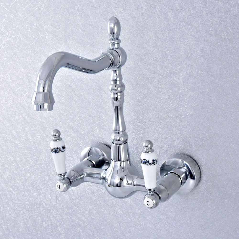 

Wall Mounted Polished Chrome Brass Bathroom Kitchen Swivel Spout Faucet Mixer Water Tap asf546