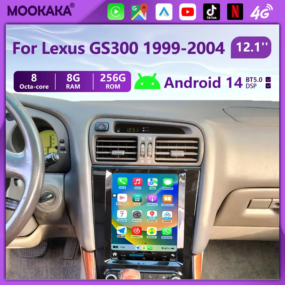 For Lexus GS GS300 1998-2004 12.1'' Android14 Car Radio DVD Multimedia Player Auto Carplay GPS Navigation Stereo Head Unit WIFI