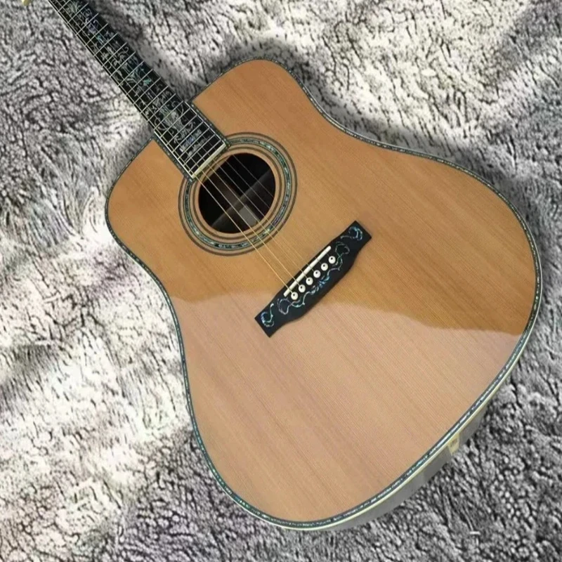 Hot sale Yellow D45 Acoustic Guitar Red Pine Solid Top Luxury Large Vase Style Full Shell Wrapped with Colorful Shell Inlay