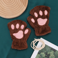 Warm Soft Plush Short Fingerless Fluffy Bear Gloves Costume Half Finger Gloves Lovely Plush Cat Claw Paw Gloves Plush Mittens
