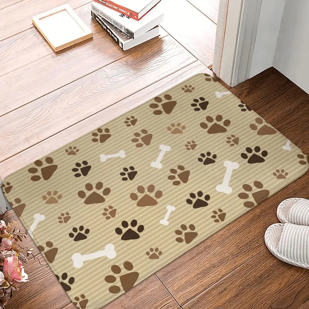 Pet Dog Paw Print Cartoon Pattern Carpet Flannel Soft Non Slip Household Kitchen Carpet Bedroom Floor Mat Entrance Door Mat