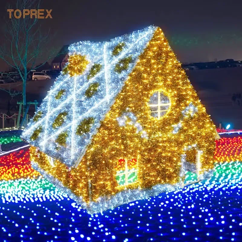 Large 3D Gingerbread House LED Christmas Ornament Commercial Modern Style Giant Santa Grotto Motif Lights Holiday Decoration