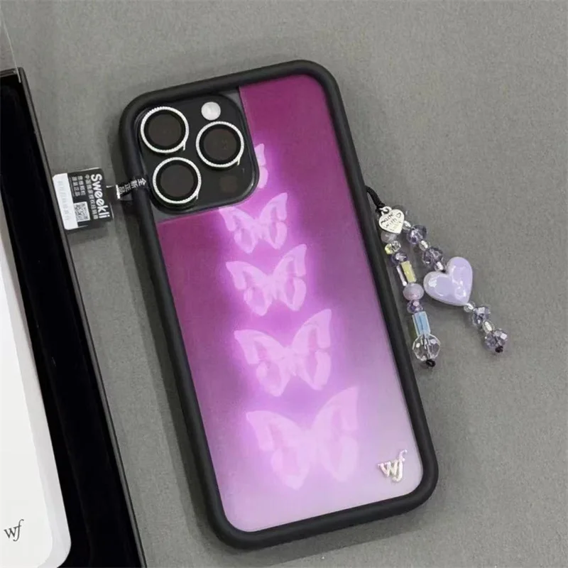 Wildflower 3D Love Heart Neon Butterfly Cartoon Phone Case for iPhone 17 16 15 14 13 12 Pro Max Plus Snow Leopard  WF Cover