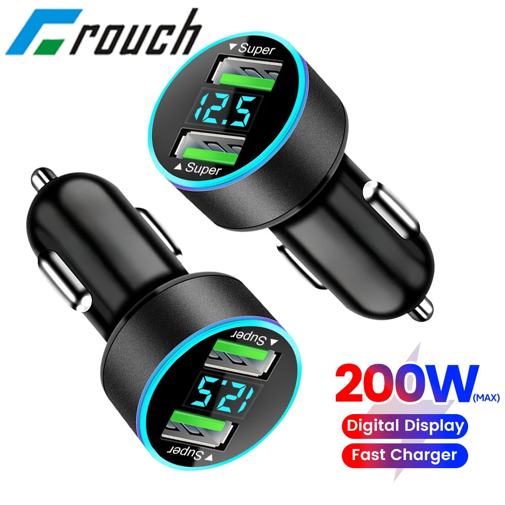 Chargeur de voiture USB pour touristes, 200W, charge super rapide, affichage numérique, adaptateur de téléphone portable pour Huawei, Xiaomi, iPhone, iPad