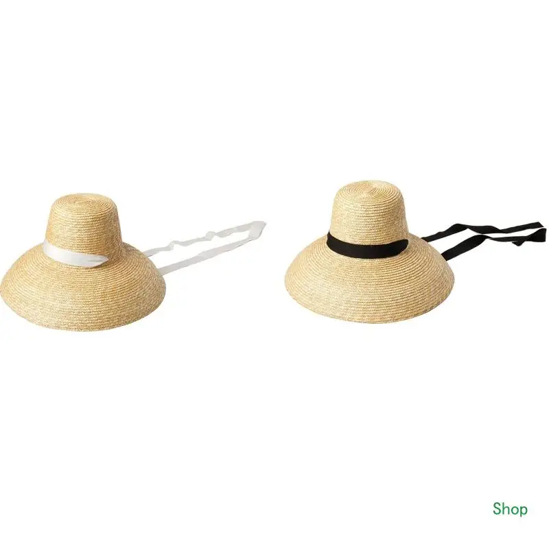 

Dropship Elegant Big Brim Summer Hat Simple Straw Hat Sunshade Wild for Street