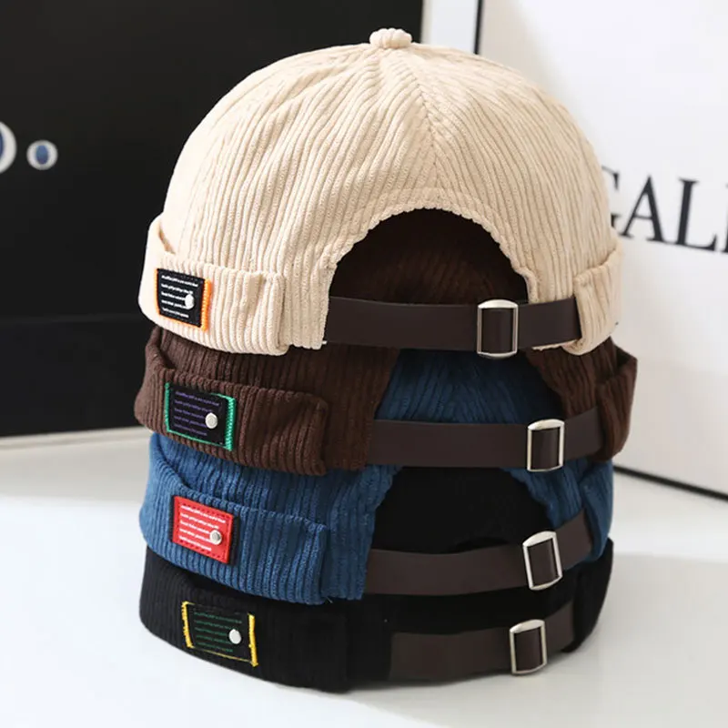 Fashion Vintage Beanie Hats Spring Autumn Landlord Hat Streetwear Hip Hop Brimless Hat Corduroy Docker Cap Wholesale