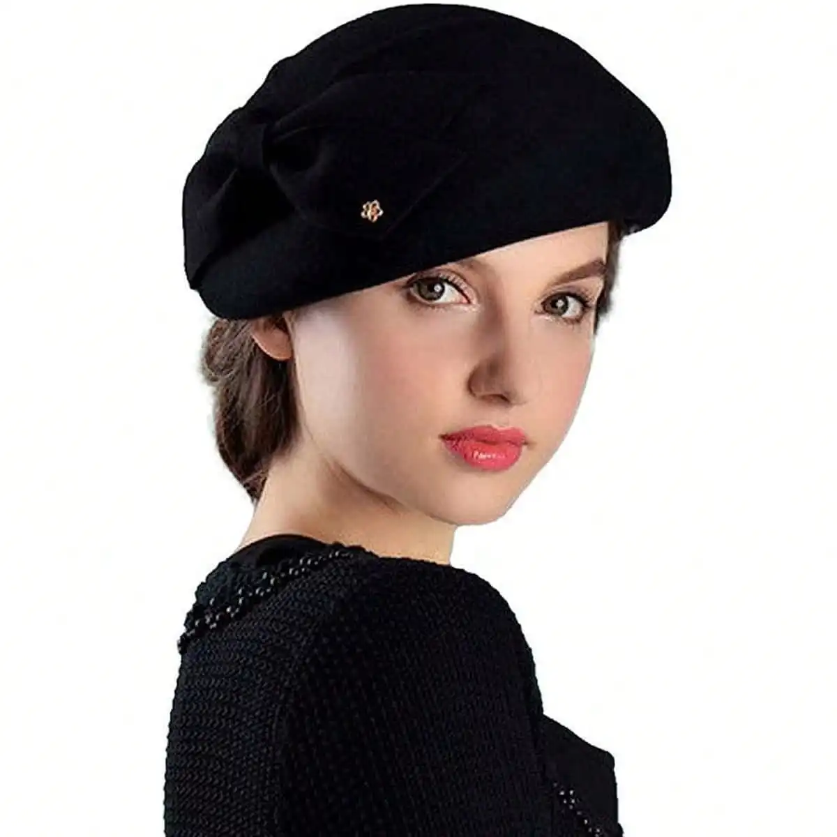 French Berets Caps For Women Fashion 100% Wool Felt Fedora Hat Winter Blue Purple Red Church Female Fleece Cloche Hats