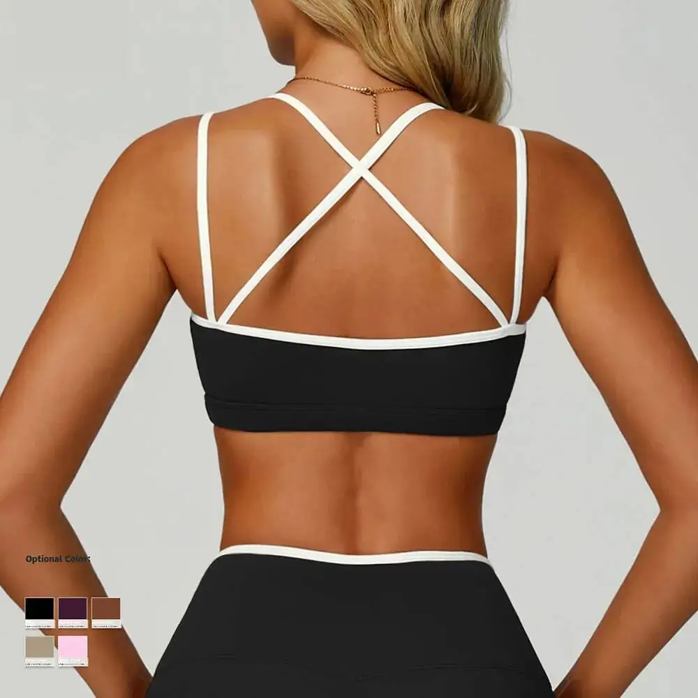

Бесшовный спортивный бюстгальтер с цветными блоками, быстросохнущий топ для йоги с перекрещивающейся спиной для тренировок в тренажерном зале