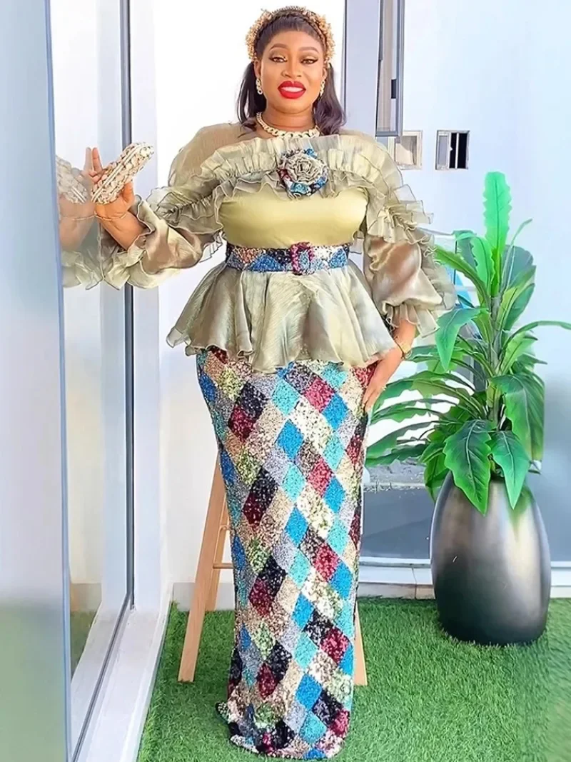 女性のためのアフリカのダシキドレス,長袖,スパンコール,オーガンザの服,イブニングドレス,ウエディング,新年,豪華,2020