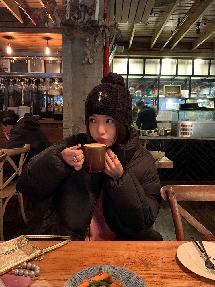 핑크 오르티엔드 웜 스탠드 칼라 여성용 다운 재킷 한국 스타일 출퇴근용 화이트 듀 페더 2024 겨울 시즌