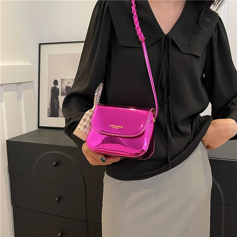 Fashion Mini Bright Surface Crossbody Bags for Women PU Leather Square Shoulder Bag Ladies High Quality Solid Color Handbags