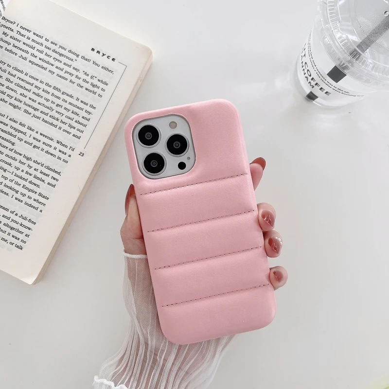 Luxury Candy Color  Down Jacket The Puffer Phone Case For iPhone 14 13 12 11 Pro Mini Xs Max X Xr 7 8 Puls SE Soft Leather Cover