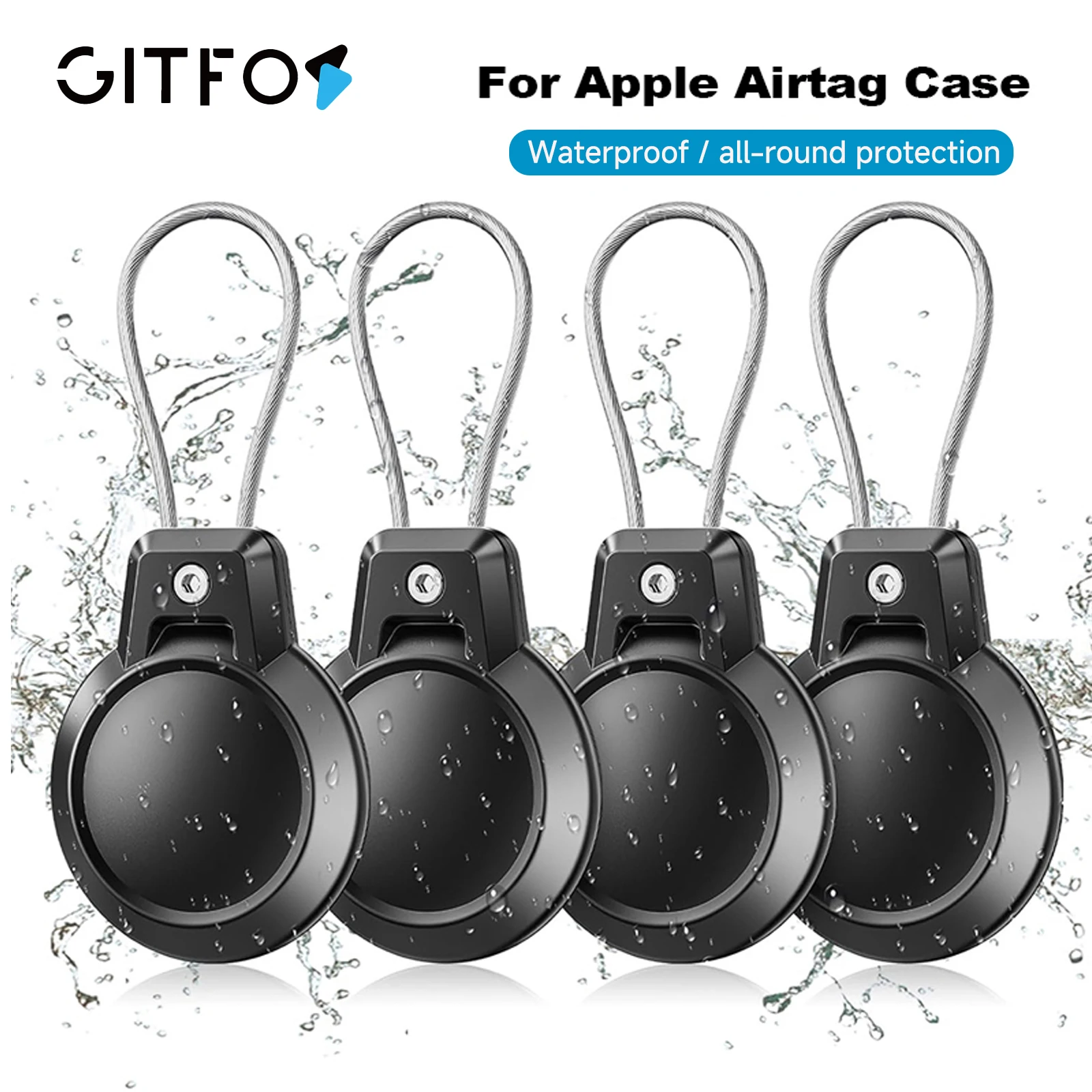 GITFOS Airtag Holder for Apple Airtag Case with Wire Cable Waterproof Airtags Keychain Protective Cover for Luggage Backpack