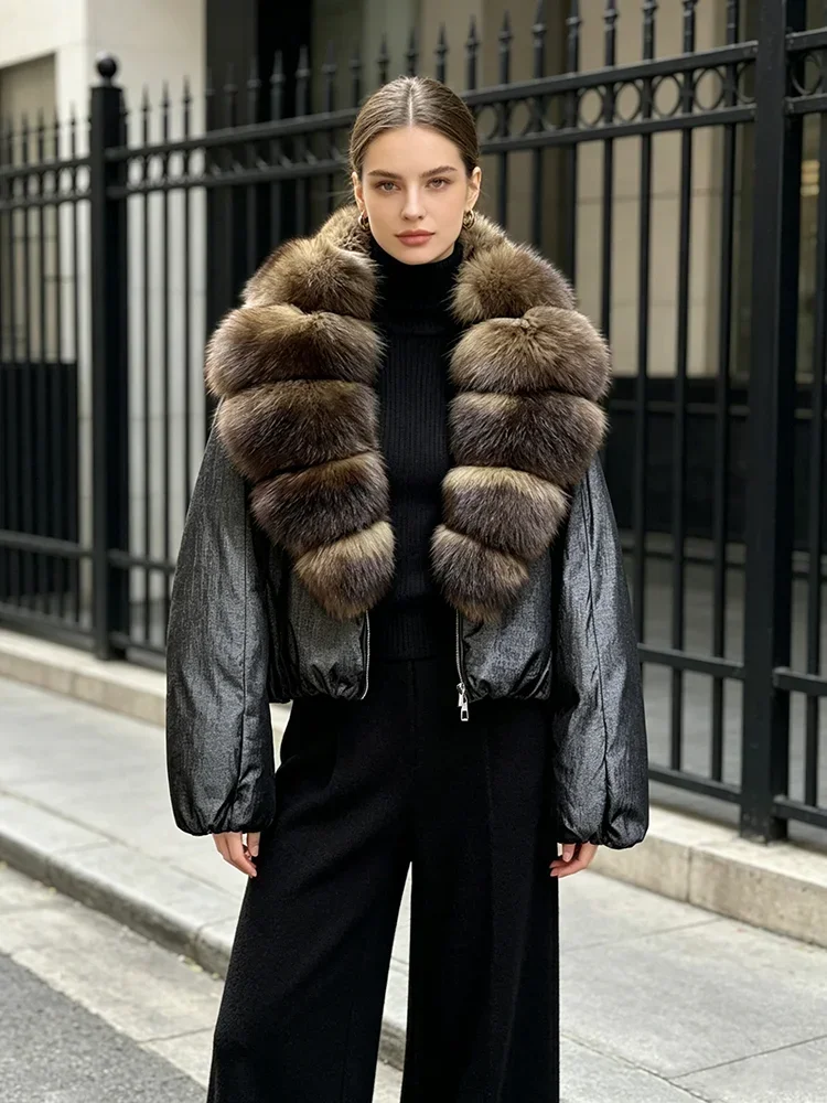 OFTBUY 90% White Duck Down Coat Luxury Winter Puffer Jacket Women Female Real Natural Fox Raccoon Fur Thick Warm Parkas