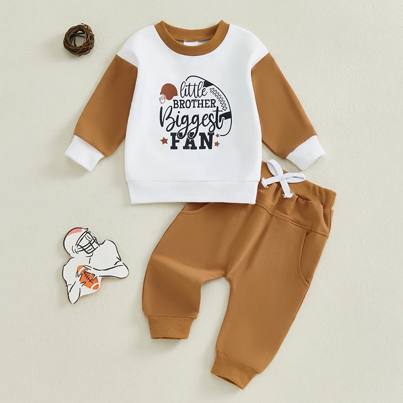 Ensemble de pantalons à manches longues et col rond pour bébé garçon, sweat-shirt imprimé lettres avec taille élastique, pantalon de survêtement, vêtements pour bébé