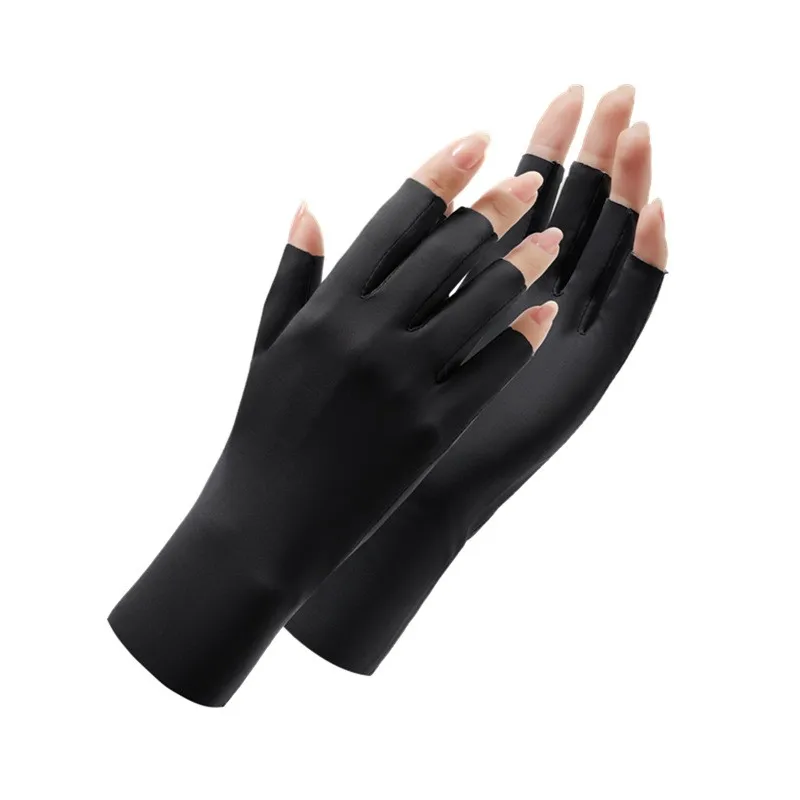 Summer Ice Silk Half Fingers Gloves Women Breathable Thin Fingerless Gloves Outdoor Riding Driving Gloves Sunscreen Mittens