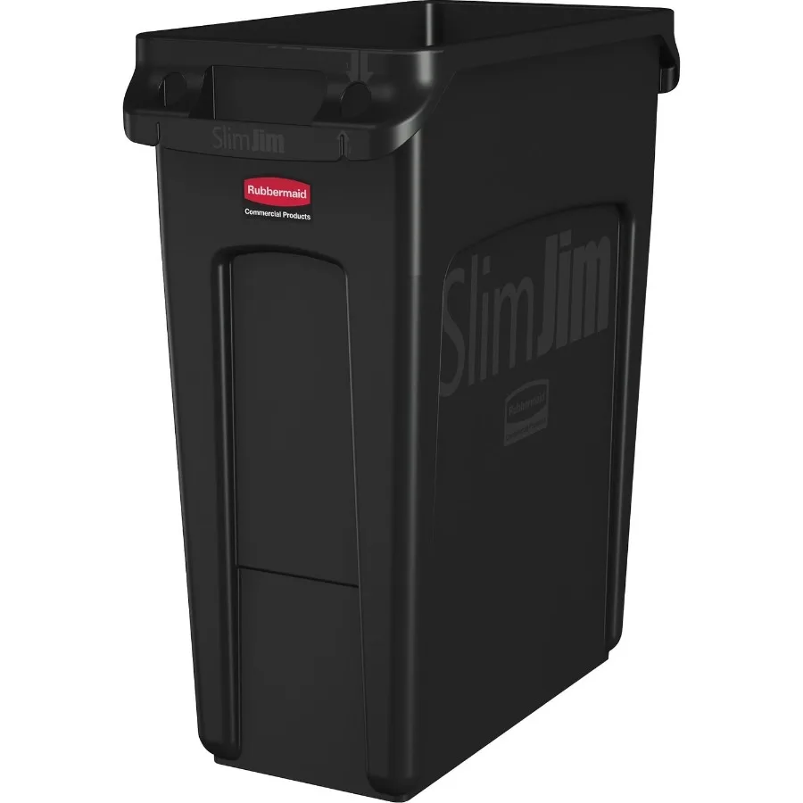 

Vented Slim Jim Resin Trash Can 16 Gallon Black for Modern Kitchen and Bathroom Storage with Breathable Design Durable and Spac