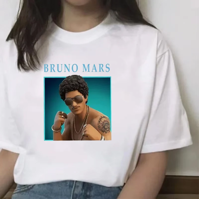 

Bruno Mars Printed Women T-shirt Harajuku Black T Shirt Hip Hop Streetwear Short Sleeve Tee Vintage Singer Graphic Clothing Top