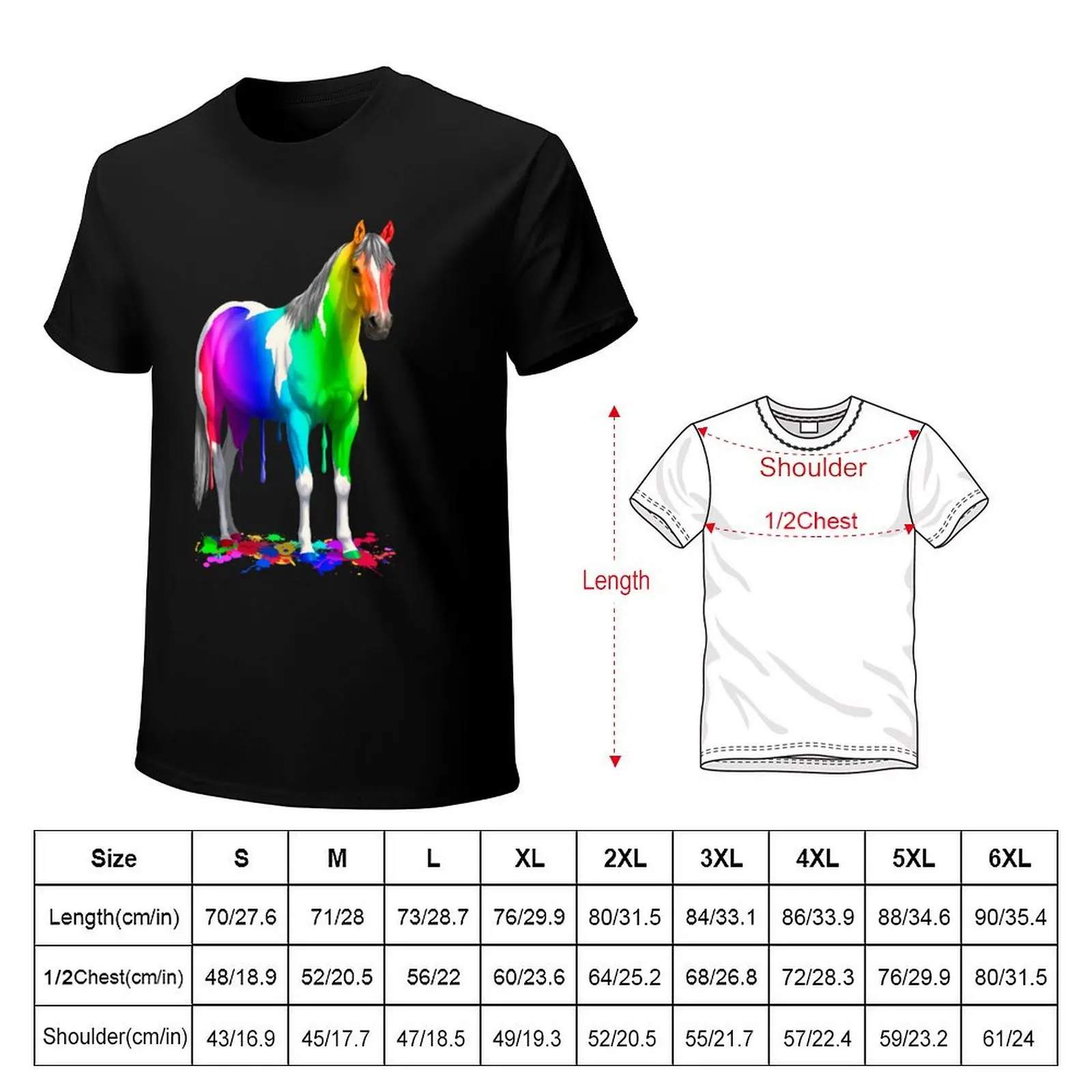 Colorful Rainbow Wet Paint Horse T-Shirt custom shirt anime figures tees new edition t shirt for men