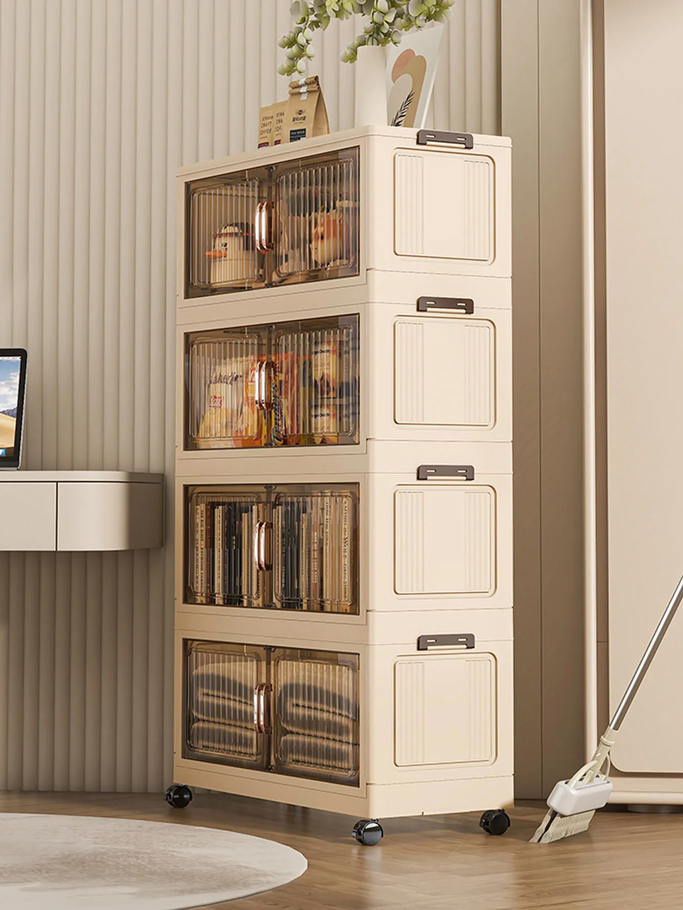 No-Install Storage Cabinet for Home Use, Kitchen, Living Room, Bedroom, Multi-Layer Plastic Folding Storage Cabinet